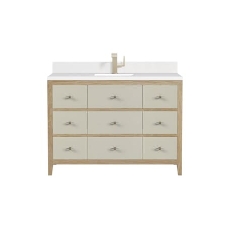 James Martin Vanities 48'' Sgl Vanity, Sunwashed Oak W/ Embossed Shagreen W/ Sgl Hole 3CM Wht Zeus Quartz Top & Bcksplsh D604-V48-SHG-1WZ